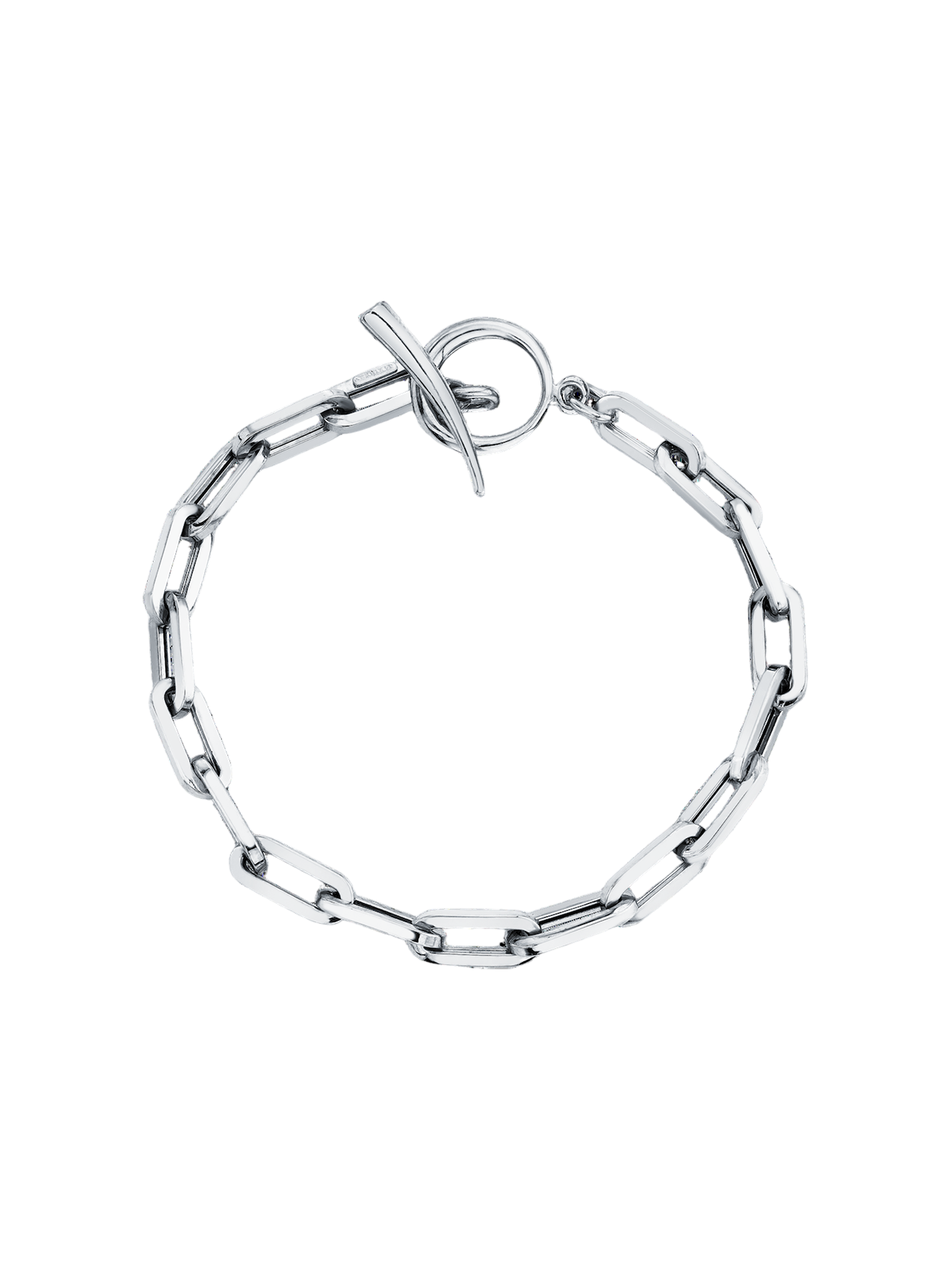 Rectangular link chain bracelet with tusk clasp sterling silver